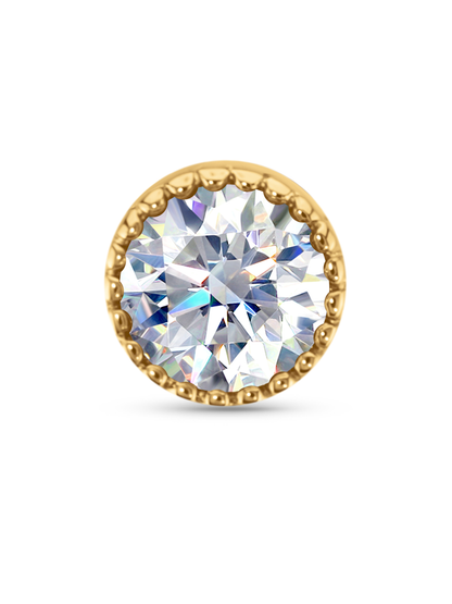 14K Gold & White Topaz Round Bezel Piercing Stud