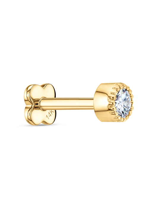 14K Gold & White Topaz Round Bezel Piercing Stud