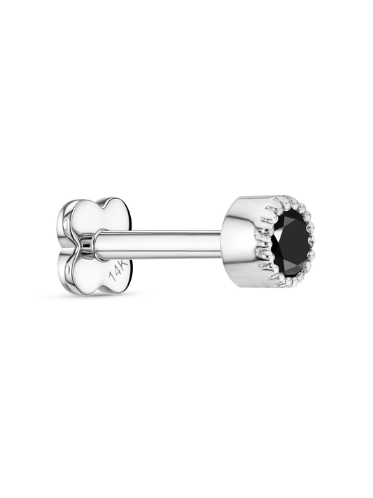 14K Gold & Black Spinel Round Bezel Piercing Stud