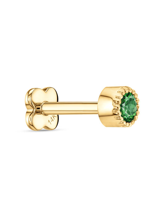 Fine 14K Gold & Lab-Grown Emerald Round Bezel Piercing Stud