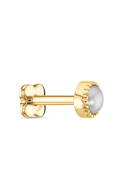Fine 14K Gold & Freshwater Pearl Round Bezel Piercing Stud