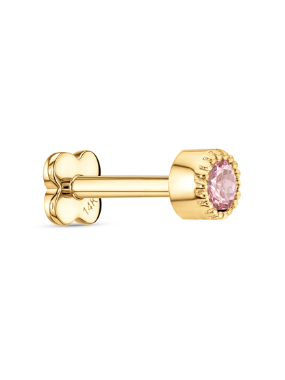 Fine 14K Gold & Pink Sapphire Round Bezel Piercing Stud