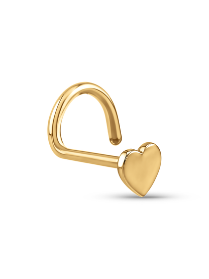 14K Gold Heart Nose Stud