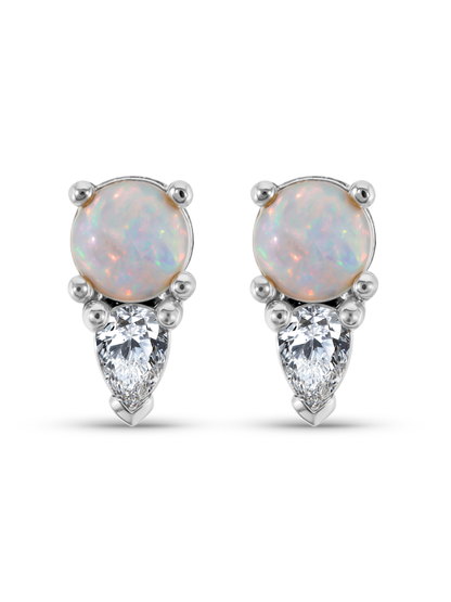 Polaris Double Dot Opal & Crystal Studs In Silver