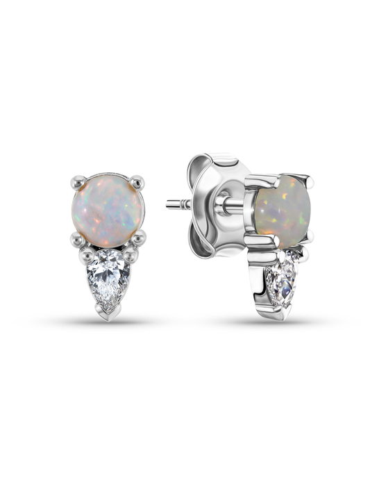 Polaris Double Dot Opal & Crystal Studs In Silver