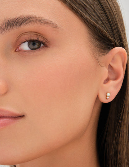 Polaris Double Dot Opal & Crystal Studs In Gold