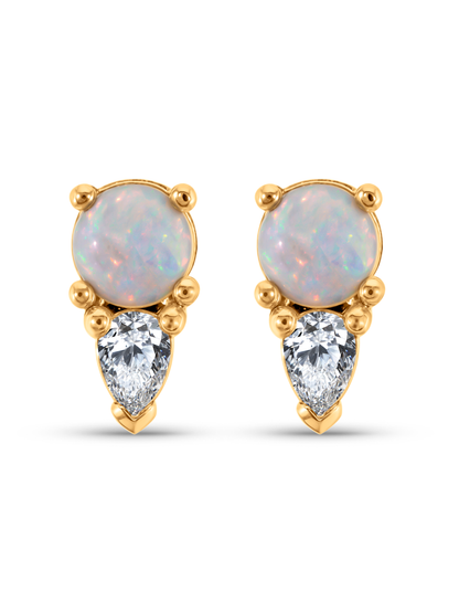 Polaris Double Dot Opal & Crystal Studs In Gold
