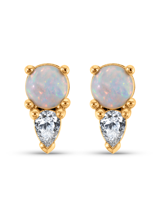 POLARIS DOUBLE DOT OPAL & CRYSTAL STUDS IN GOLD