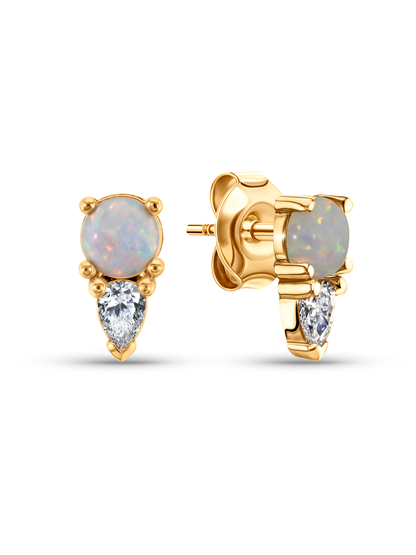Polaris Double Dot Opal & Crystal Studs In Gold