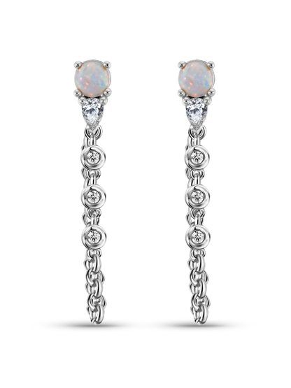 Polaris Chain Drop Opal Studs In Silver
