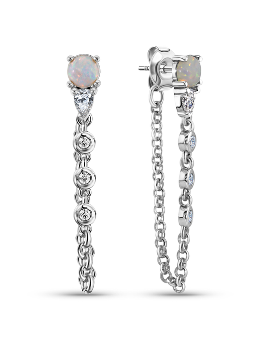 Polaris Chain Drop Opal Studs In Silver