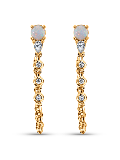 Polaris Chain Drop Opal Studs In Gold