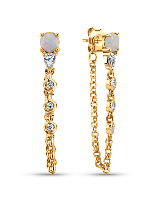 Polaris Chain Drop Opal Studs In Gold