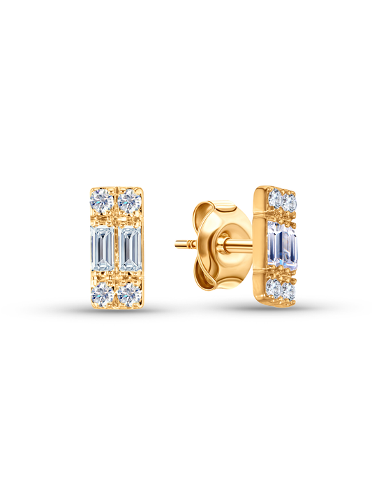 Polaris Rectangular Crystal & Opal Studs In Gold