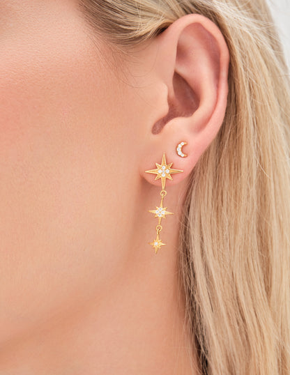 Crystal Mini Moon Studs In Gold