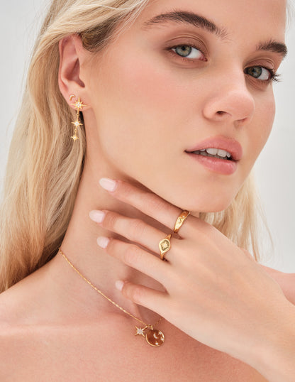 Crystal Mini Moon Studs In Gold