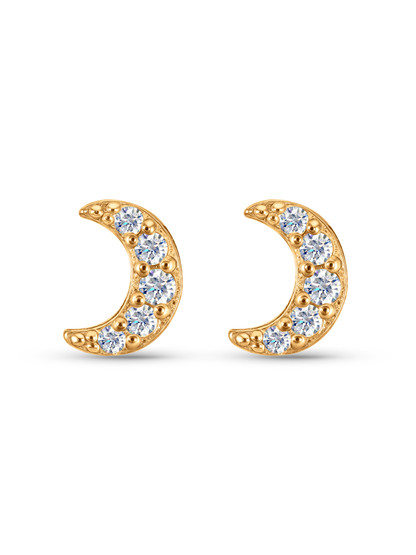 Crystal Mini Moon Studs In Gold