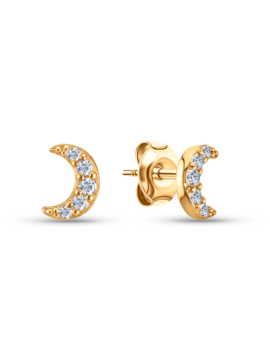 Crystal Mini Moon Studs In Gold