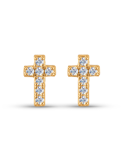Cross Pavé Studs In Gold