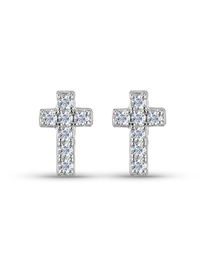 Cross Pavé Studs In Silver
