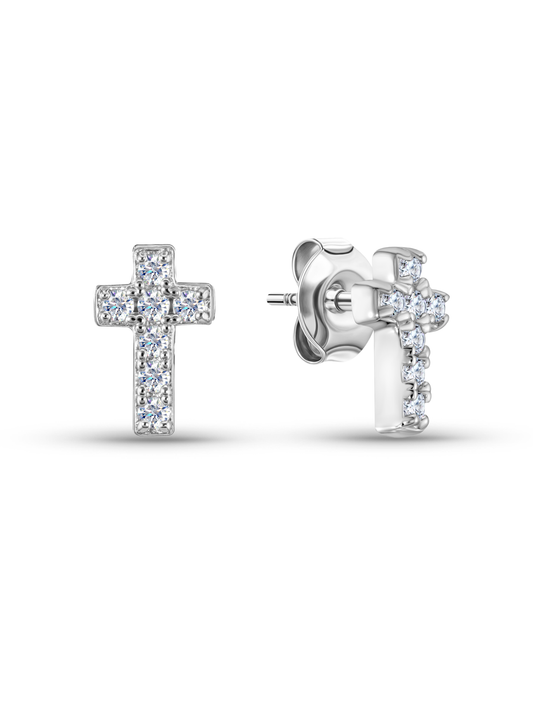Cross Pavé Studs In Silver