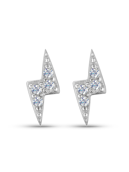 Crystal Lightening Bolt Studs In Silver