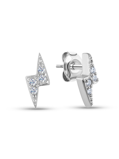 Crystal Lightening Bolt Studs In Silver