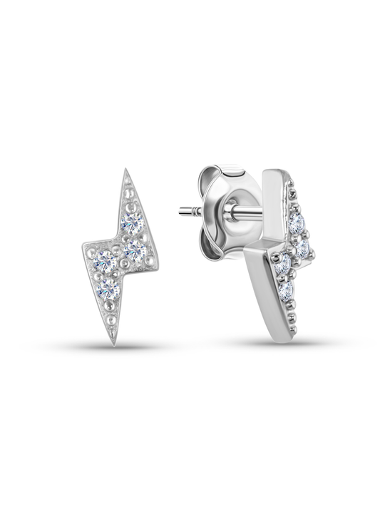 Crystal Lightening Bolt Studs In Silver