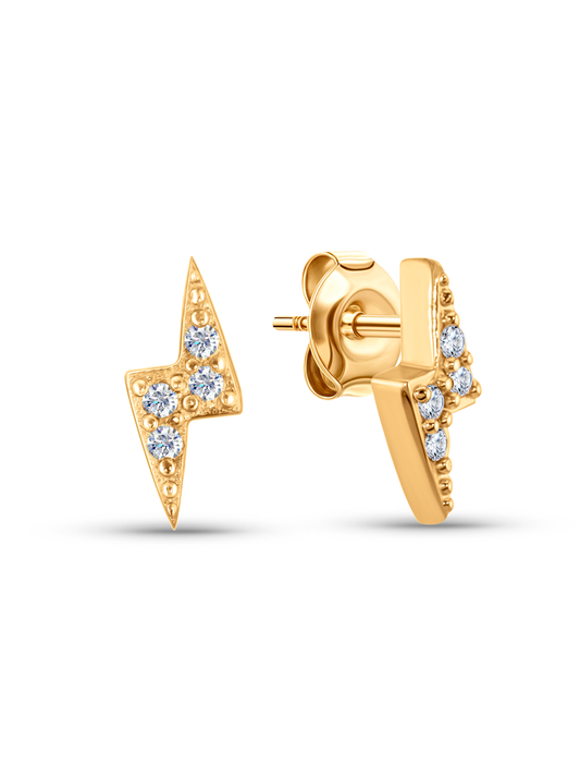 Crystal Lightening Bolt Studs In Gold