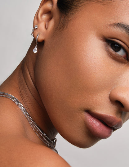 Chain Drop Studs In Silver