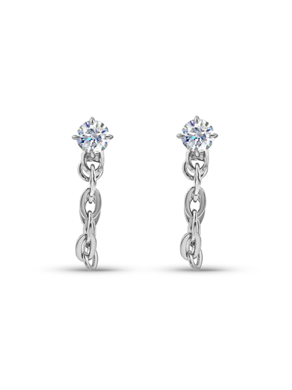 Chain Drop Studs In Silver