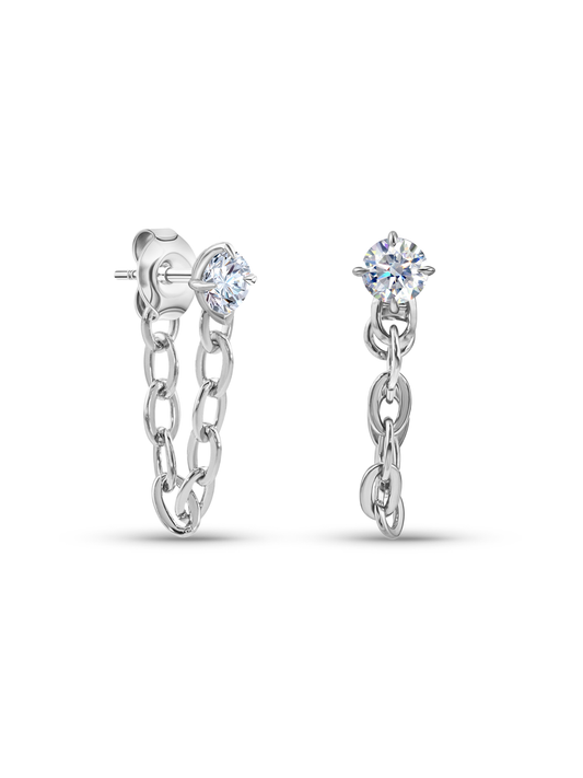 Chain Drop Studs In Silver
