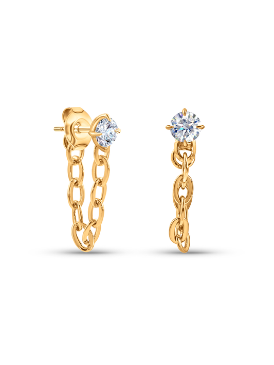 Station Chain Drop Studs In Gold
