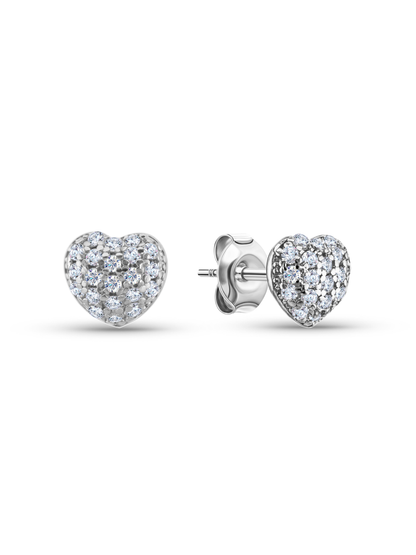 Crystal Heart Studs In Silver