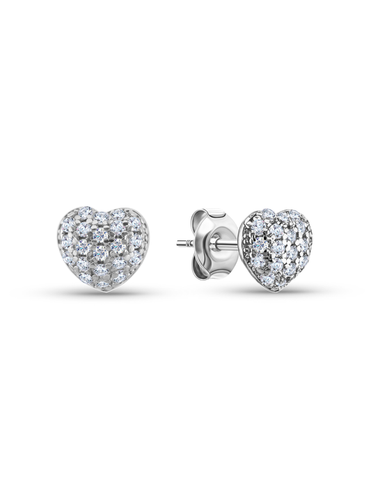 Crystal Heart Studs In Silver