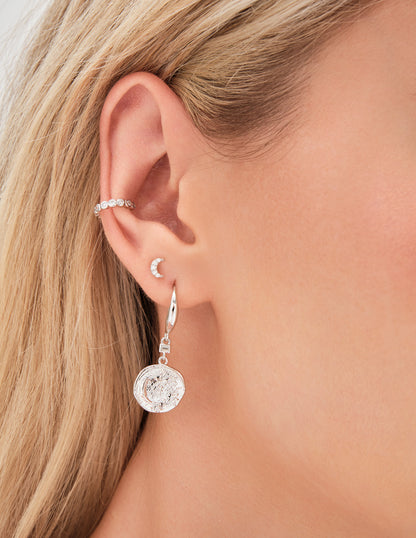 Mini Crystal Moon Studs In Silver