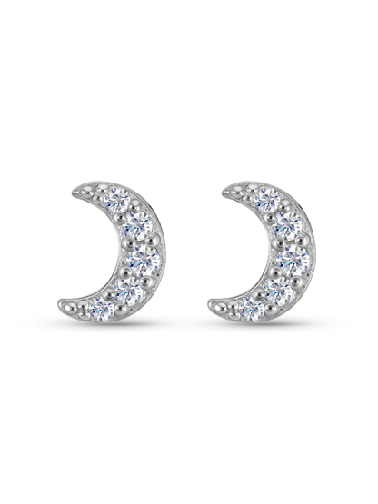 Mini Crystal Moon Studs In Silver