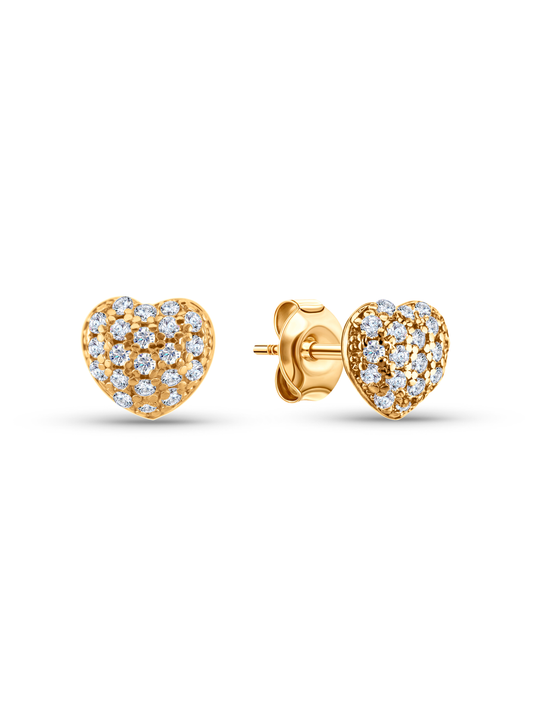 Crystal Heart Studs In Gold