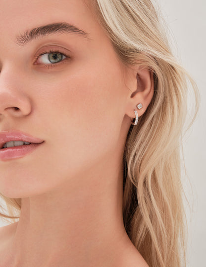 Rectangle Crystal Studs In Silver