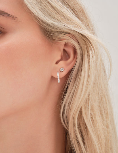 Rectangle Crystal Studs In Silver