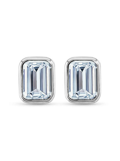 Rectangle Crystal Studs In Silver