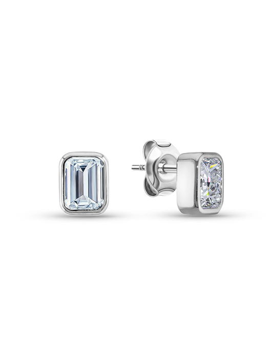 Rectangle Crystal Studs In Silver