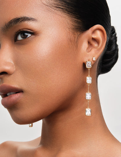 Rectangle Crystal Studs In Gold