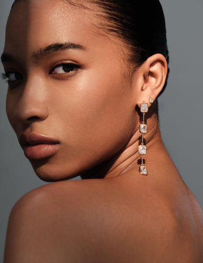 Rectangle Crystal Studs In Gold