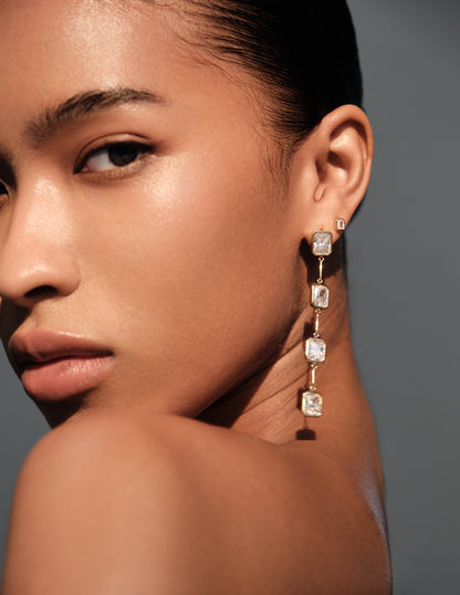 Rectangle Crystal Studs In Gold