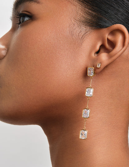 Rectangle Crystal Studs In Gold