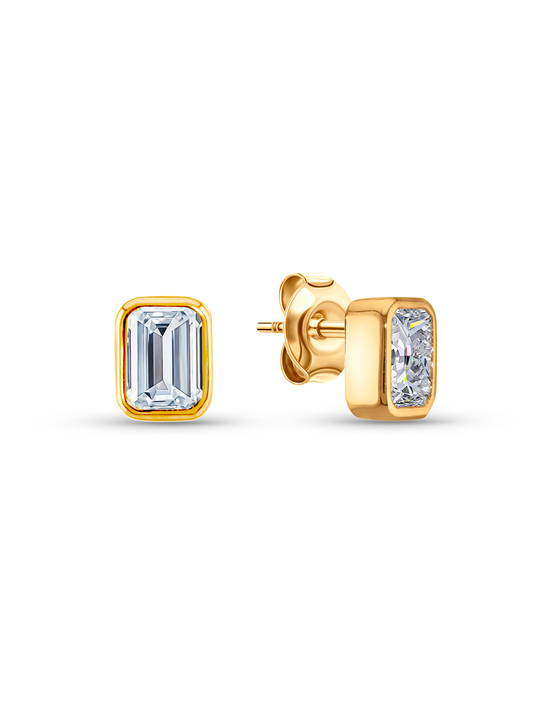 Rectangle Crystal Studs In Gold