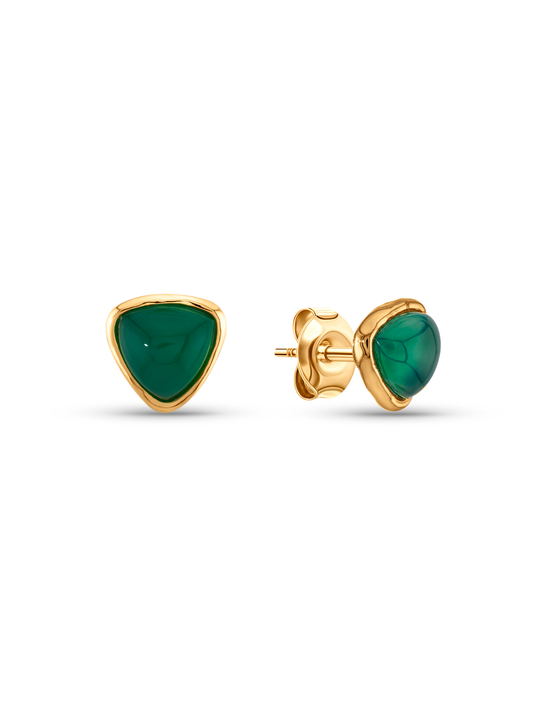 Green Agate Triangle Studs In Gold