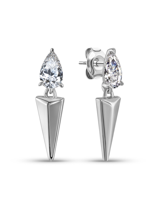 Tusk Pear Crystal Studs In Silver