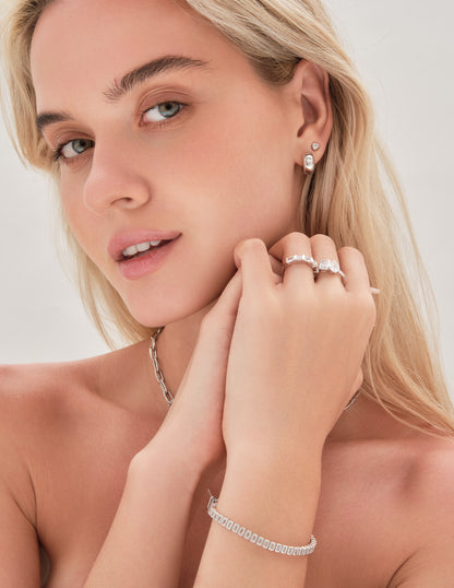 Triangle Crystal Studs In Silver